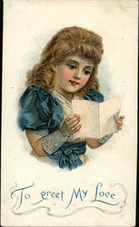 Girl reading letter Girls Postcard Postcard