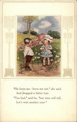 Two Children Playing "He Loves Me, He Loves Me Not" Postcard