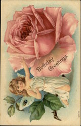 Sweet Angel with Large Pink Rose Postcard