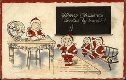 Four Little Santas Attend School Postcard