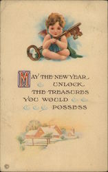 Angel With A Key Watches Over A Snowbound House Angels & Cherubs Postcard Postcard