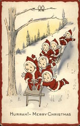 Six Children Riding Sled Down Hill Postcard Postcard