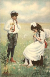 Boy Giving Girl Flower Postcard