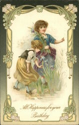 Two Girls Picking Iris Postcard