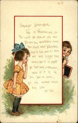 Boy Writing Love Note to Girl Children Postcard Postcard