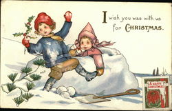 Two Children Playing in Snow Postcard Postcard