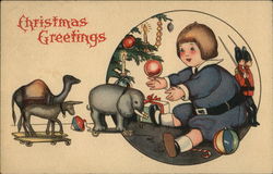 Child Finding Toys Under Christmas Tree Postcard Postcard