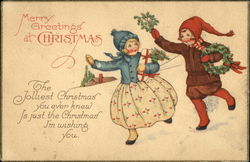 Merry Greetings at Christmas with Children in the Snow Postcard Postcard