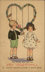 Boy Giving Girl Flower Children Postcard Postcard