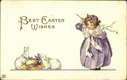 Best Easter Wishes with Young Girl and Bunnies Postcard