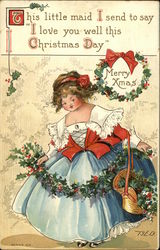 Young Girl Making Holly Swag Postcard