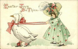 Easter Joys Be Thine with Girl and Geese Postcard