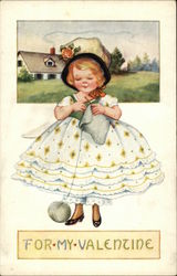 For My Valentine - Little Girl Knitting Children Postcard Postcard