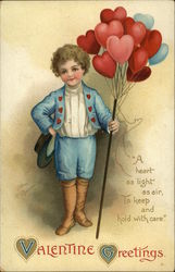 Boy in Blue Delivering Heart Balloon Bouquet Postcard