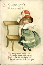 Child Sitting On Bench Holding Fan Postcard