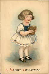 A Merry Christmas with Young Girl holding Book Postcard