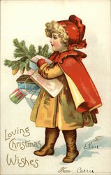 Girl in Red Cape Delivering Presents Children Postcard Postcard