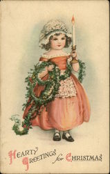 Hearty Greetings for Christmas with Colonial Child Postcard