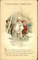 Three Children Walking in Snow Postcard