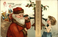 Santa Answering Call From Little Girl Santa Claus Postcard Postcard