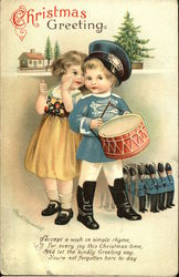 Two Children, Boy Paying Drum Postcard Postcard