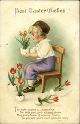 Best Easter Wishes with Dutch Boy and Tulips With Children Postcard Postcard