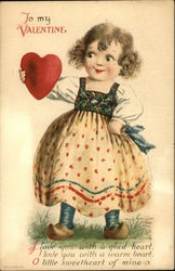 Girl Holding Valentine Heart Postcard