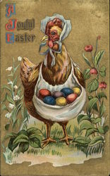 Chicken Holding Easter Eggs With Chicks Postcard Postcard