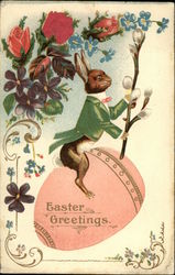 Easter Greetings with Bunny, Egg and Flowers Postcard