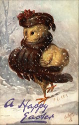 A Happy Easter with Chick in the Snow With Chicks Postcard Postcard