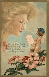 Cupid Delivers Message to Lady Postcard Postcard