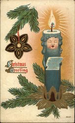 A Lit Candle With Face Sings Carols for Christmas Postcard Postcard