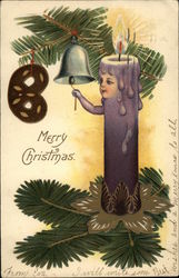 Merry Christmas with Human Candle Ringing a Bell Postcard