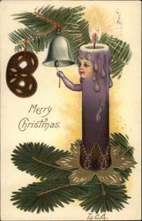 Merry Christmas with Human Candle Ringing a Bell Postcard