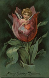 Angel Holding Heart, Sitting in Tulip Postcard