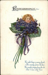 Cupid With Bouquet of Violets Postcard