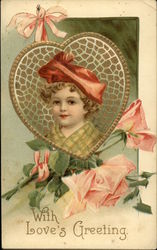 Young Child in Heart Frame and Pink Roses Children Postcard Postcard