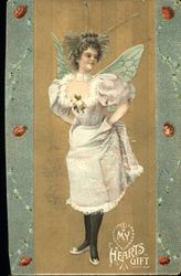 Fairy in White Dress and Green Wings Romance & Love Postcard Postcard