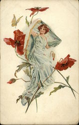 A Woman and Flowers Postcard