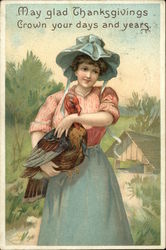 Woman Holding Turkey Postcard