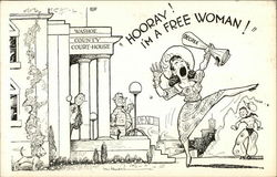 Divorce: Hooray! I'm a free woman! Reno, NV Comic, Funny Postcard Postcard