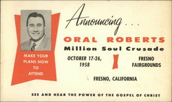 Announcing Oral Roberts Million Soul Crusade Fresno, CA Postcard Postcard