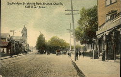 South Main Street showing Park and St. Ann's Church Fall River, MA Postcard Postcard