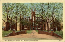 F. & M. College - Main Building and Entrance Lancaster, PA Postcard Postcard