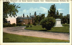 Reed Monument and Maine General Hospital from Western Promenade Postcard