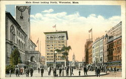 Main Street Looking North Worcester, MA Postcard Postcard