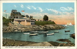 Fort Sewall Cafe and Fort Sewall from Boulevard Postcard