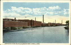 Merrimack River and Mills Looking West Lowell, MA Postcard Postcard