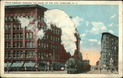 Train Passing Through The Heart Of The City, Syracuse, N. Y New York Postcard Postcard