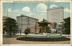 Banjotti Memorial Fountain and Skyscrapers Providence, RI Postcard Postcard